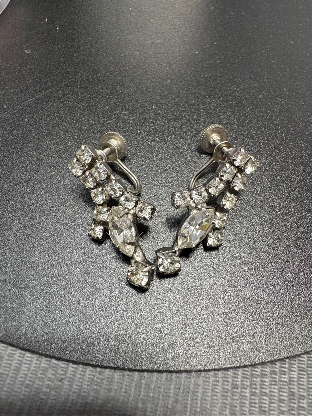 Vintage Silver Crystal Drop Clip-On Earrings